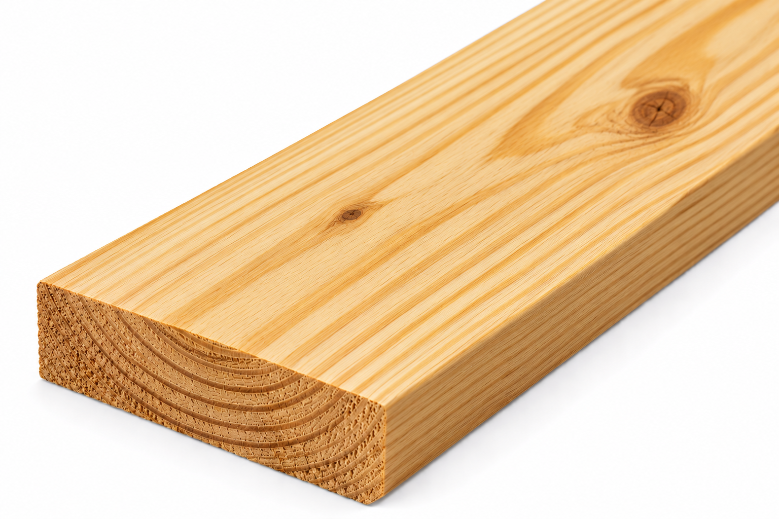 Untreated Southern Yellow Pine plank with golden grain and knots